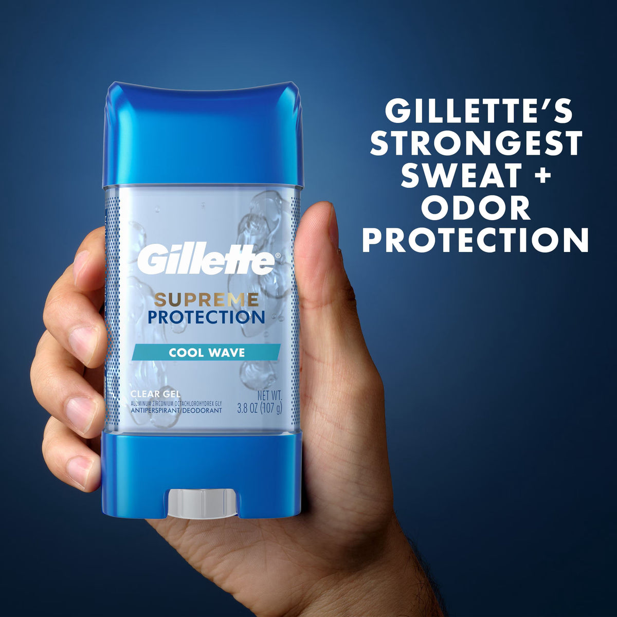 Gillette Supreme Maximum Strength Cool Wave Clear Gel Antiperspirant Deodorant 107g / 3.8 oz