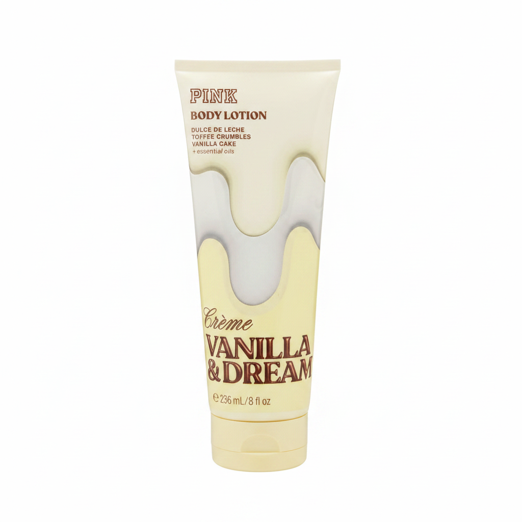 PINK Crème Vanilla & Dream Body Lotion White Background