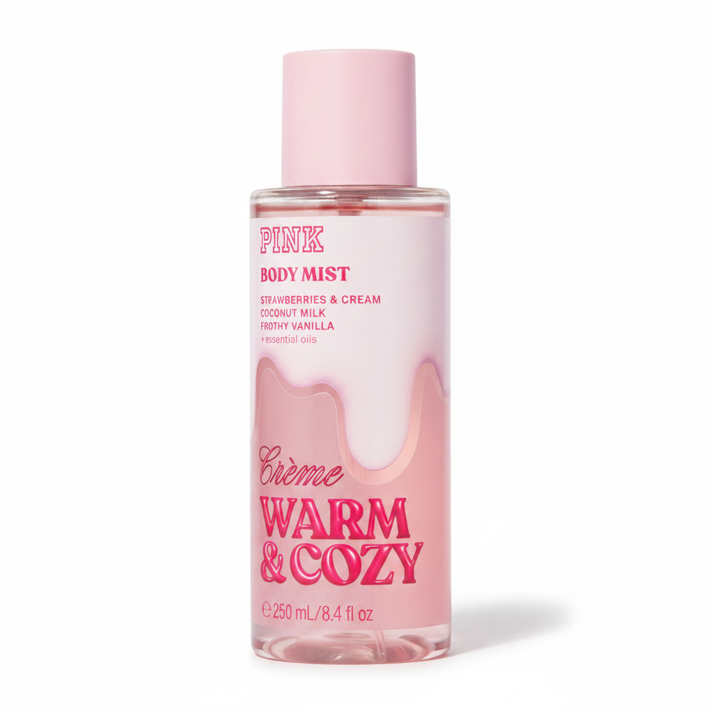 PINK Crème Warm & Cozy Body Mist White Background