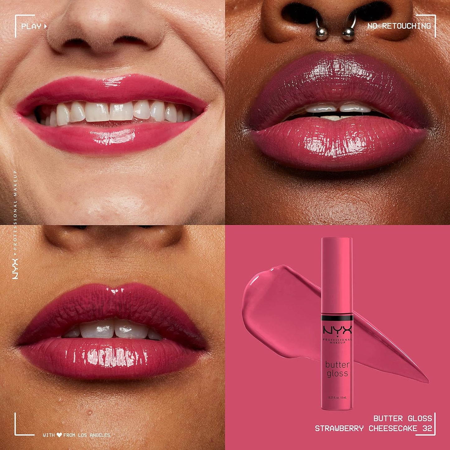 NYX Professional Makeup Strawberry Cheesecake (32 Warm Pink) Butter Gloss Lip Gloss 8ml