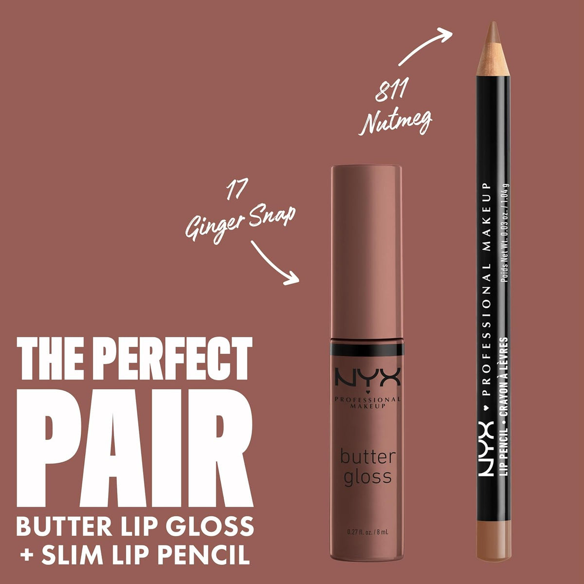 NYX Professional Makeup Butter Gloss Non-Sticky Lip Gloss – Ginger Snap & Praline (Deep Nude) 8ml