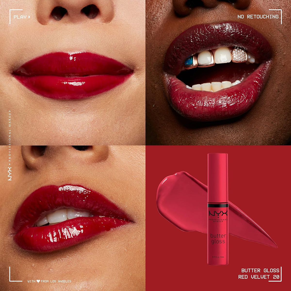 NYX Professional Makeup Red Velvet (Deep Red) Butter Gloss Non-Sticky Lip Gloss 8ml