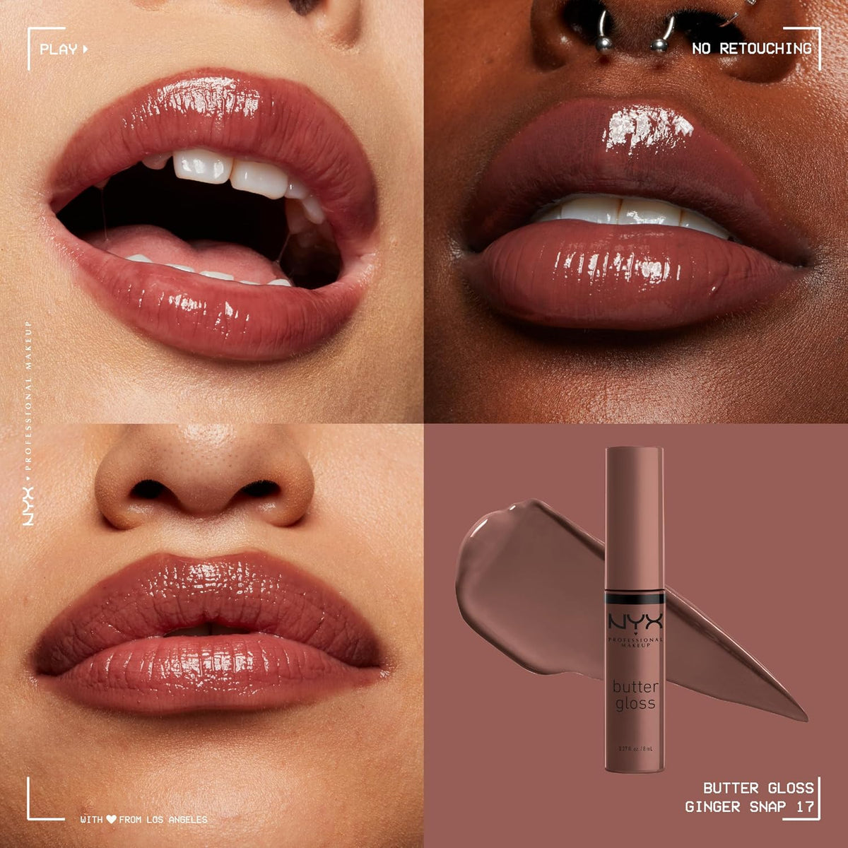 NYX Professional Makeup Butter Gloss Non-Sticky Lip Gloss – Ginger Snap & Praline (Deep Nude) 8ml