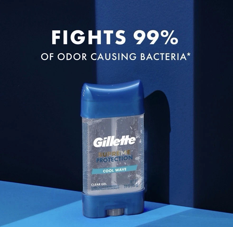 Gillette Supreme Maximum Strength Cool Wave Clear Gel Antiperspirant Deodorant 107g / 3.8 oz