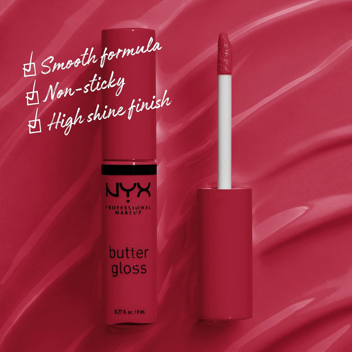 NYX Professional Makeup Red Velvet (Deep Red) Butter Gloss Non-Sticky Lip Gloss 8ml