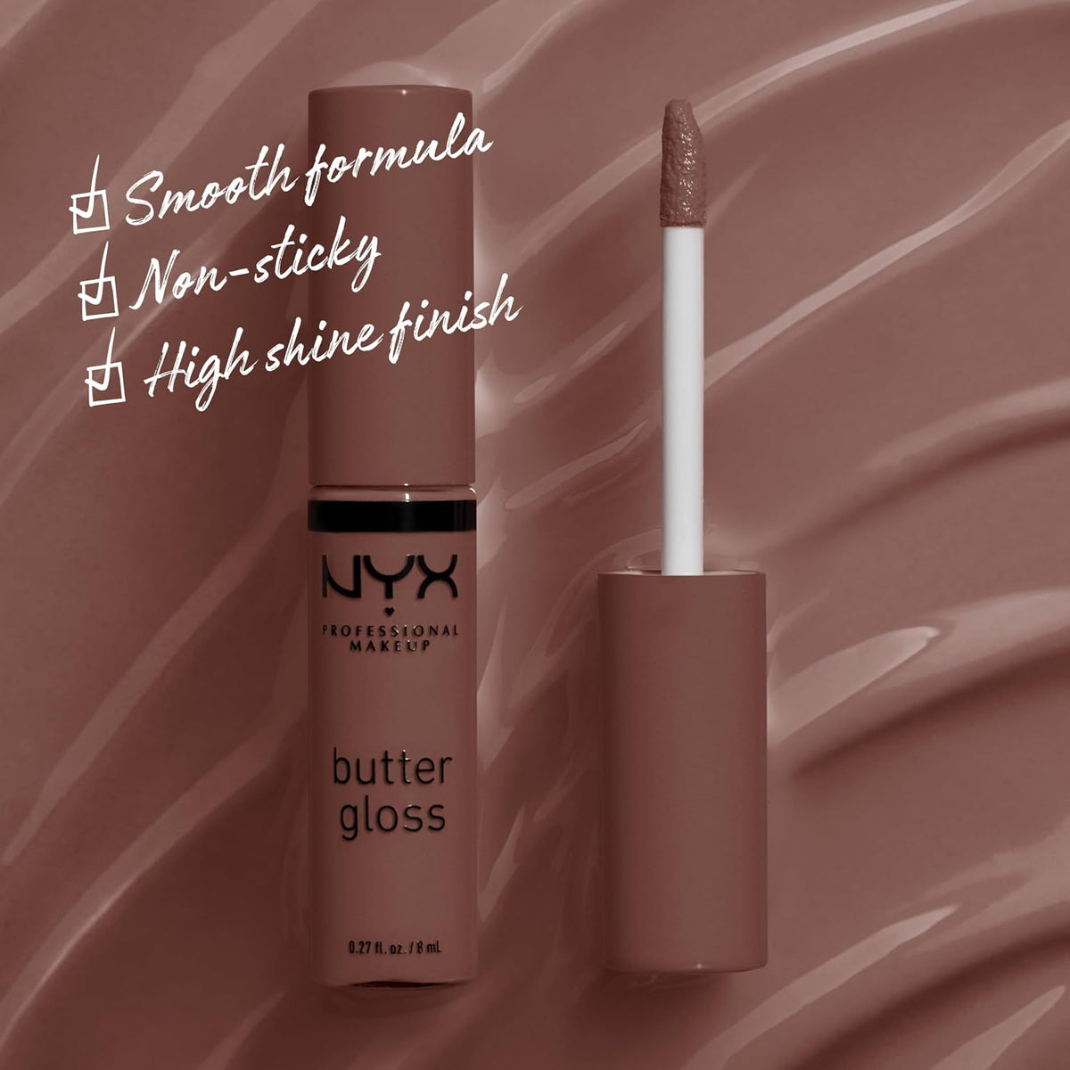 NYX Professional Makeup Butter Gloss Non-Sticky Lip Gloss – Ginger Snap & Praline (Deep Nude) 8ml