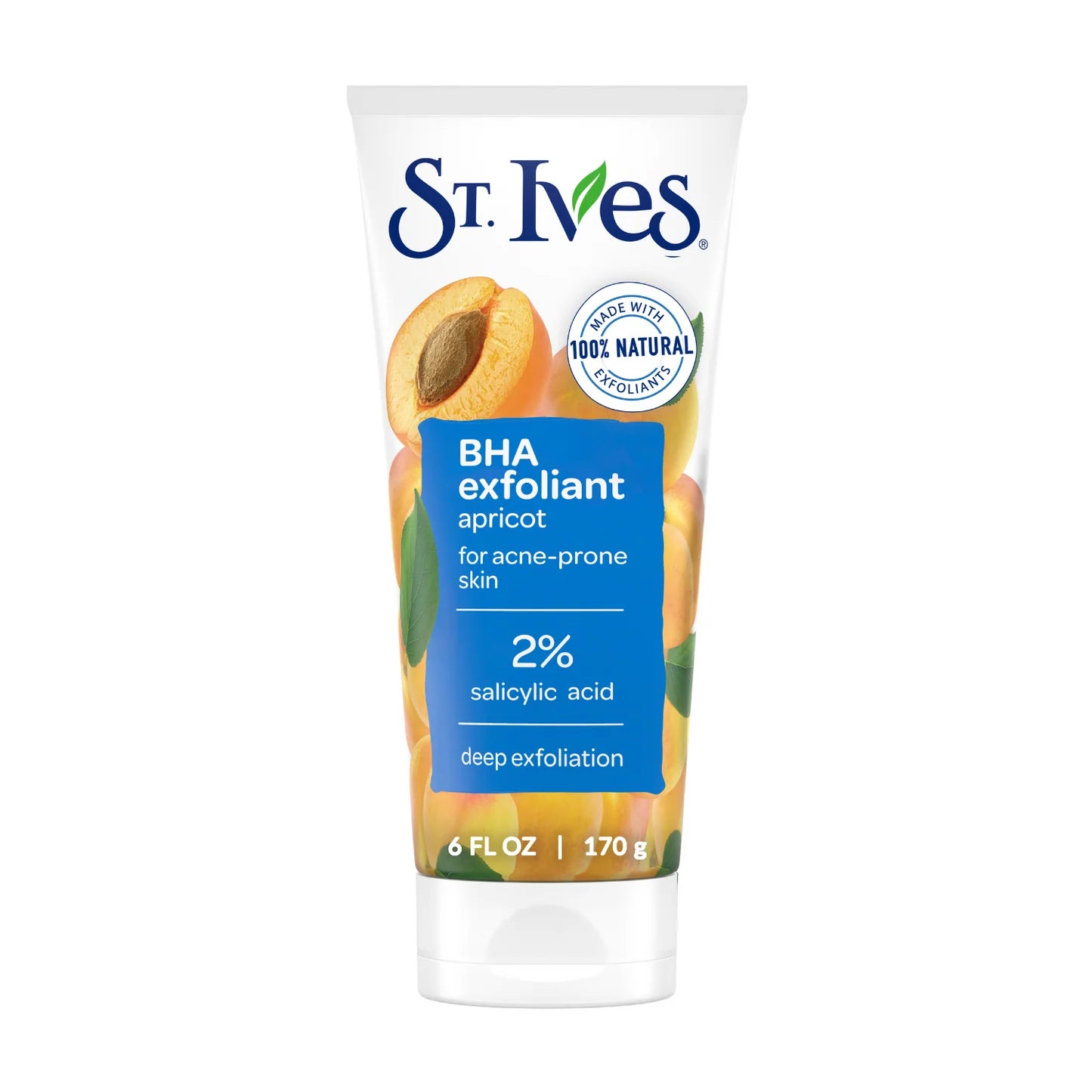 St. Ives BHA exfoliant apricot cream tube on a white background