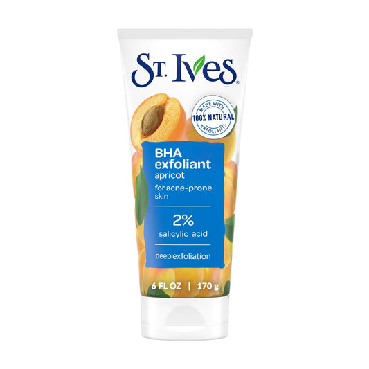 St. Ives BHA exfoliant apricot cream tube on a white background