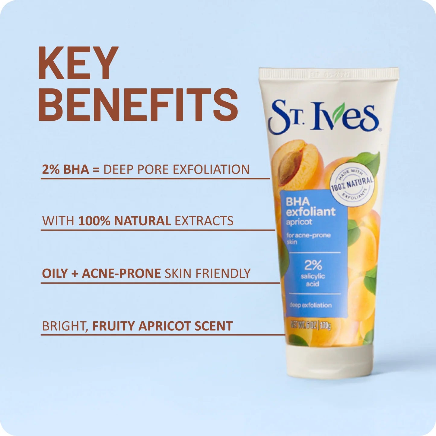 St. Ives BHA Apricot Face Scrub Facial Exfoliant for Acne-Prone Skin 170g
