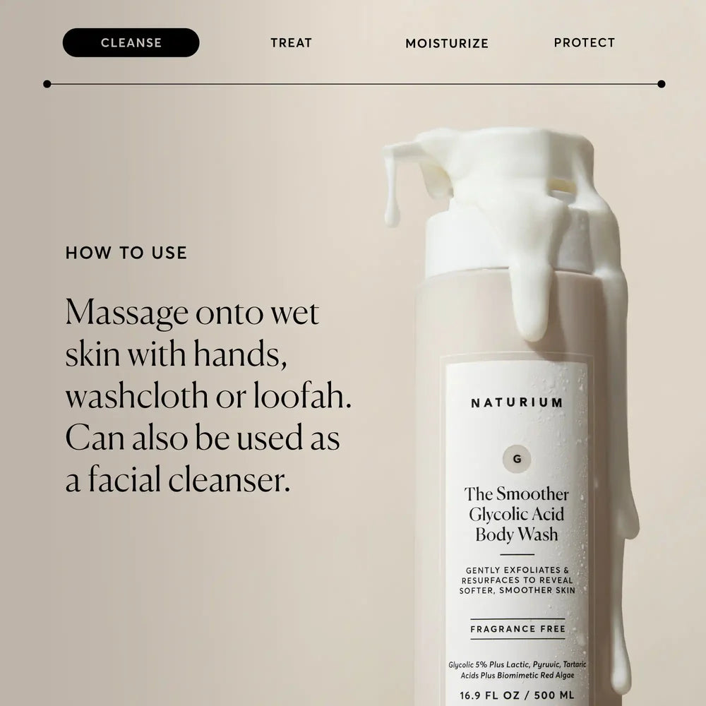 NATURIUM The Smoother Glycolic Acid Exfoliating Face & Body Wash 500ml / 16.9 oz