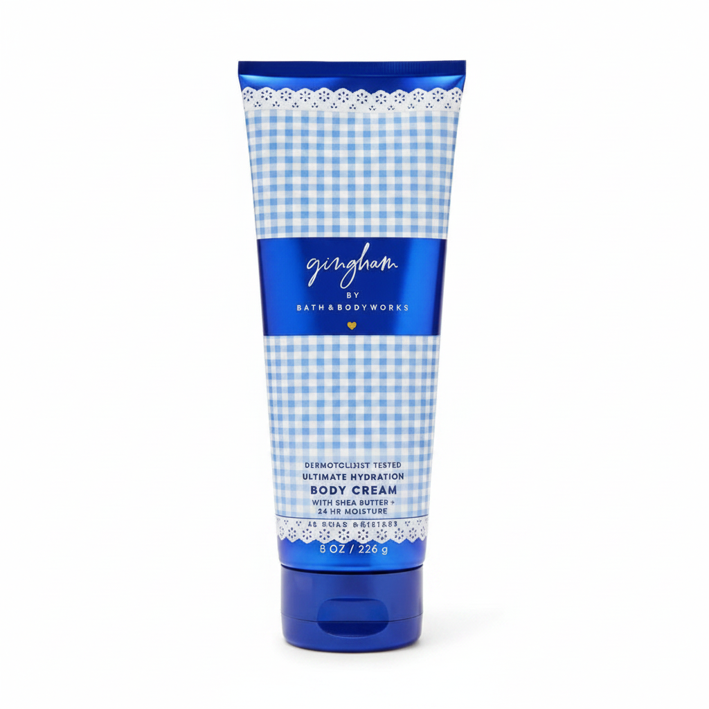 Gingham Ultimate Hydration Body Cream White Background
