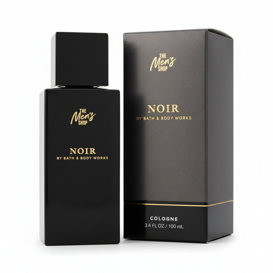 Noir Cologne Bottle and Box White Background