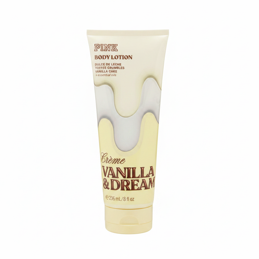 PINK Crème Vanilla & Dream Body Lotion White Background